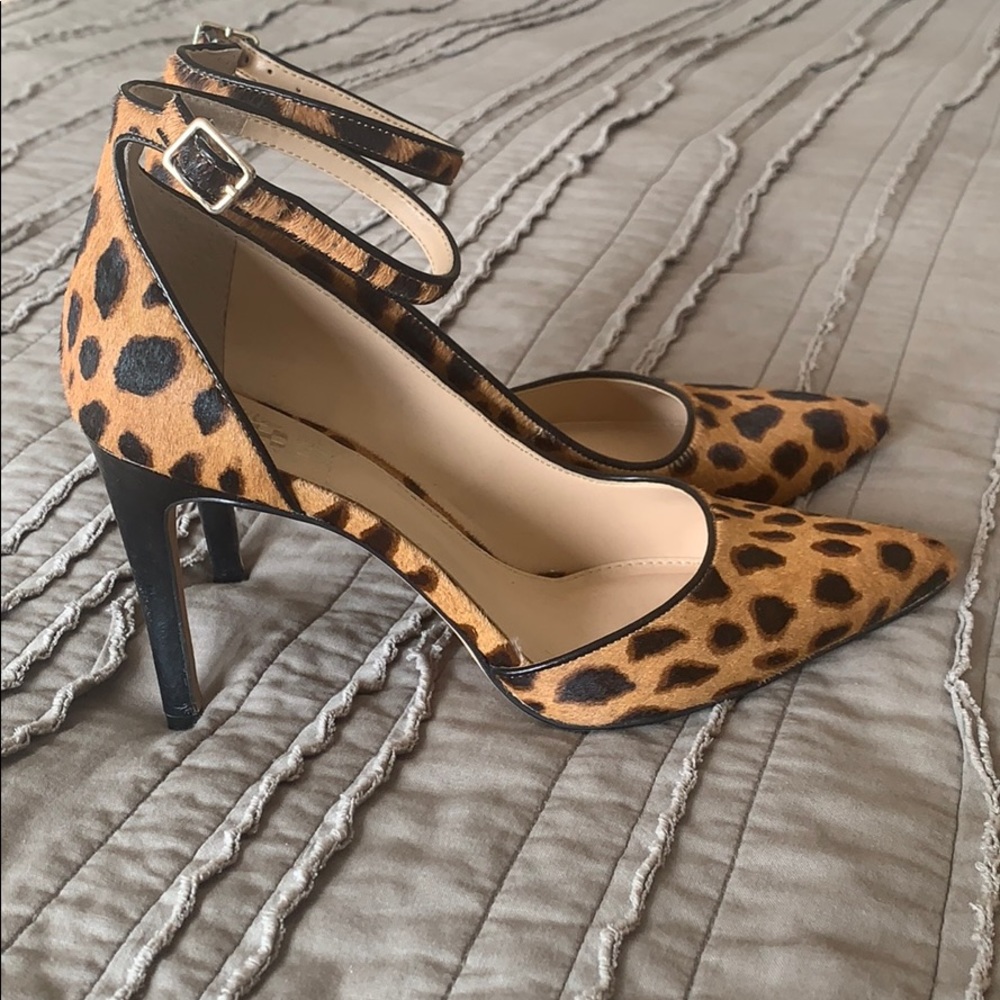 Vince Camuto leopard heels w/ ankle strap